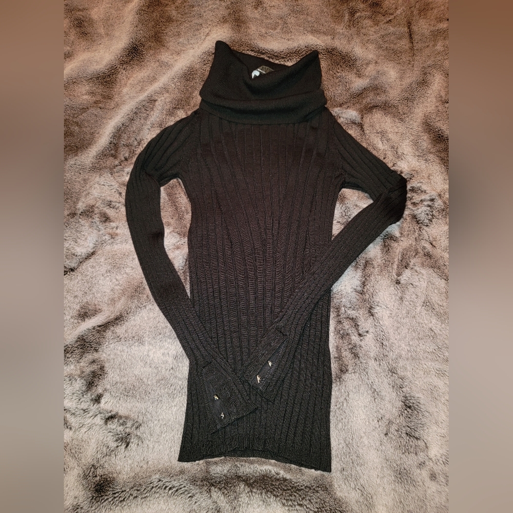 White House Black Market Black Ribbed Turtle Neck Sweater XS